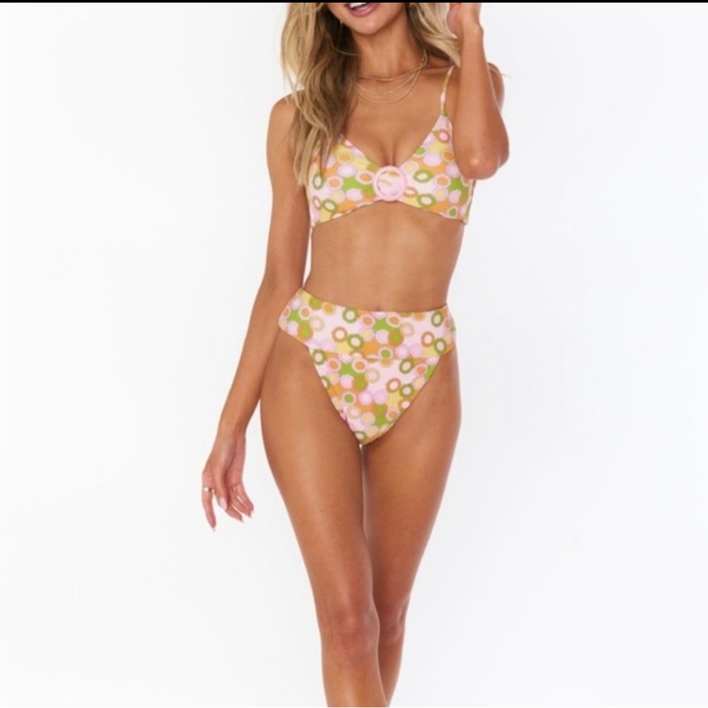 Show Me Your MuMu Pink Green Bubble Print High-Waist Bikini